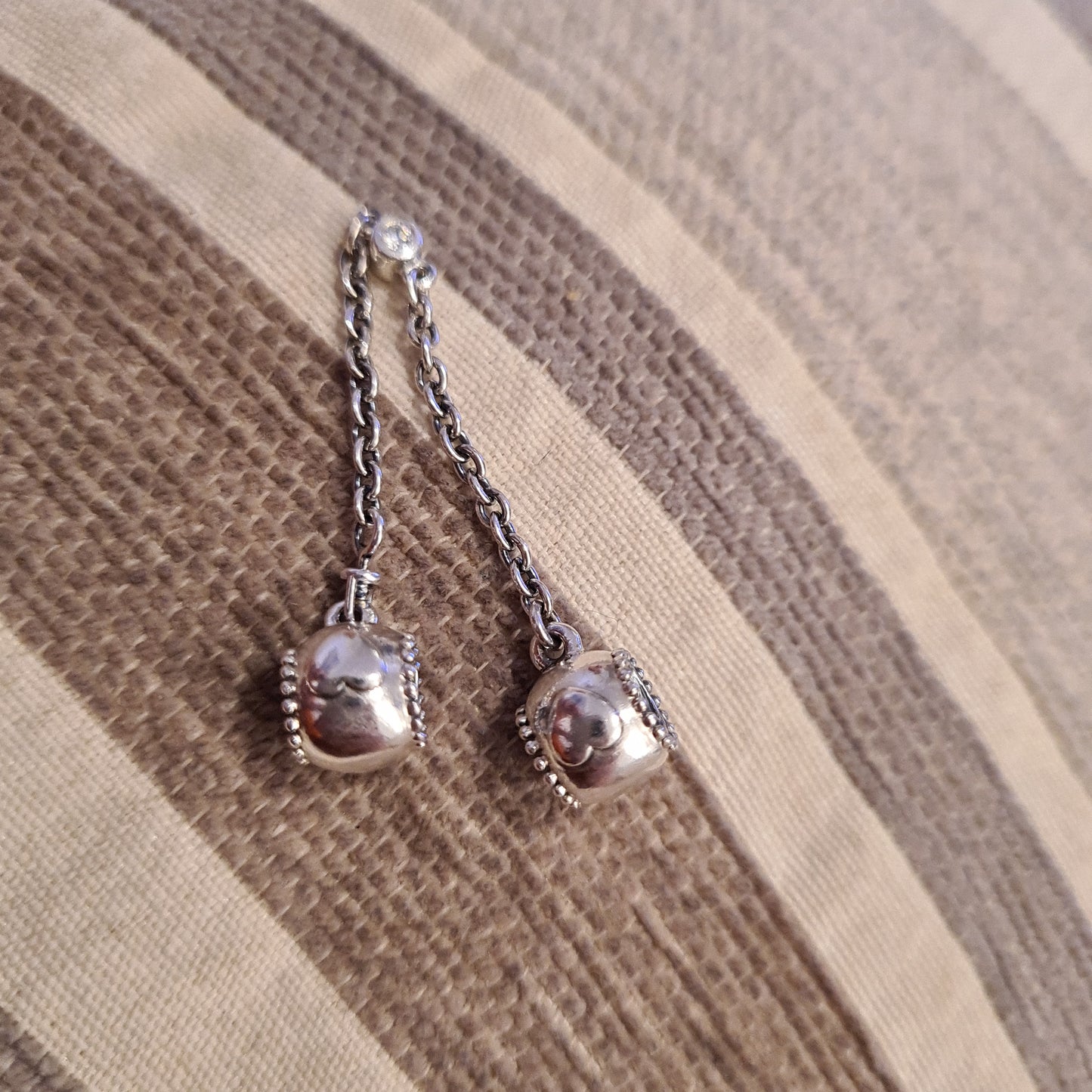 Genuine Pandora Embossed Two Hearts Safety Chain with CZ