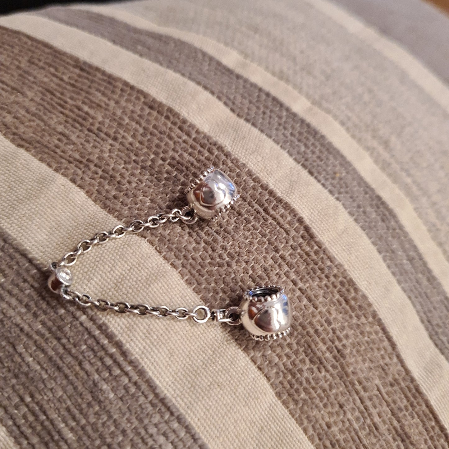 Genuine Pandora Embossed Two Hearts Safety Chain with CZ