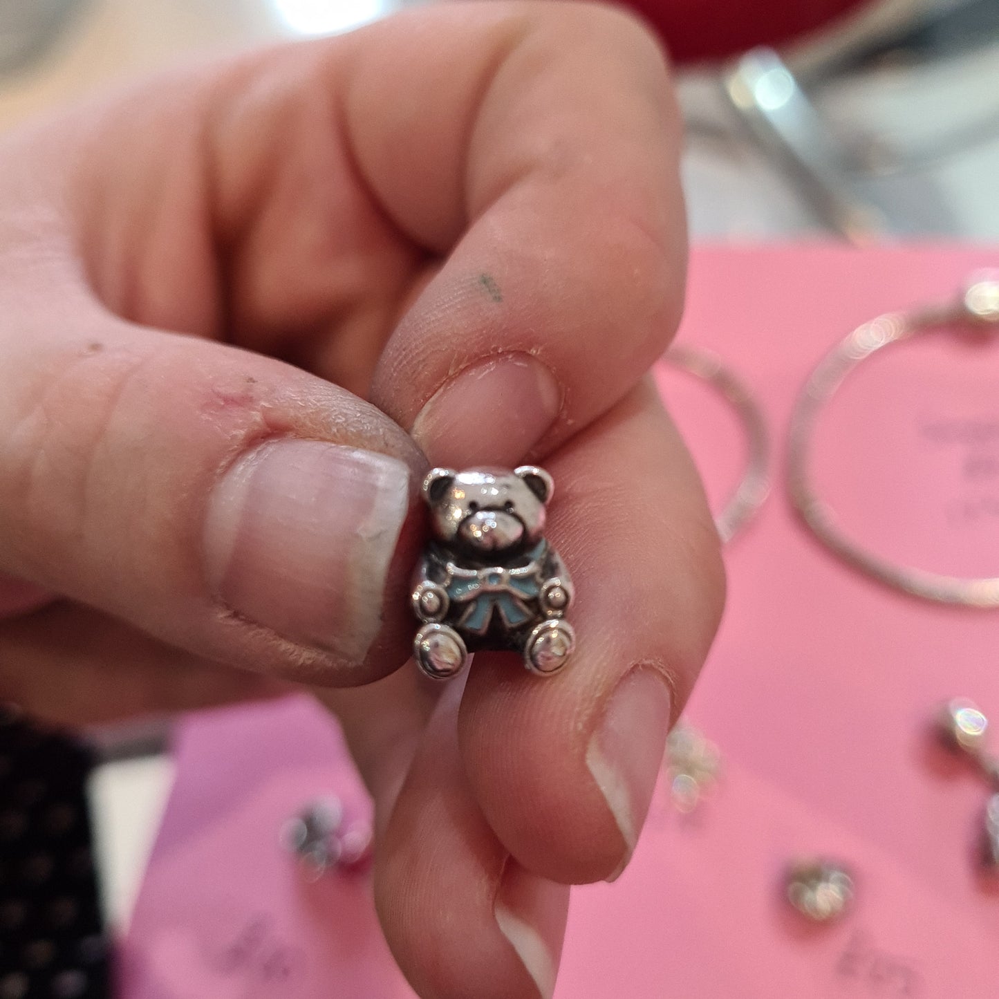Genuine Pandora Bear with Blue Ribbon Baby Charm Boy