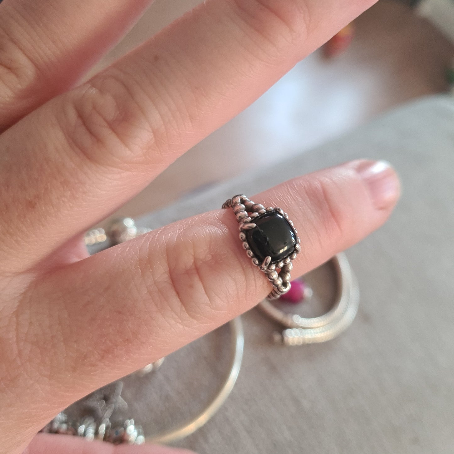Genuine Pandora Black Stone Ring Gothic Statement Size 54