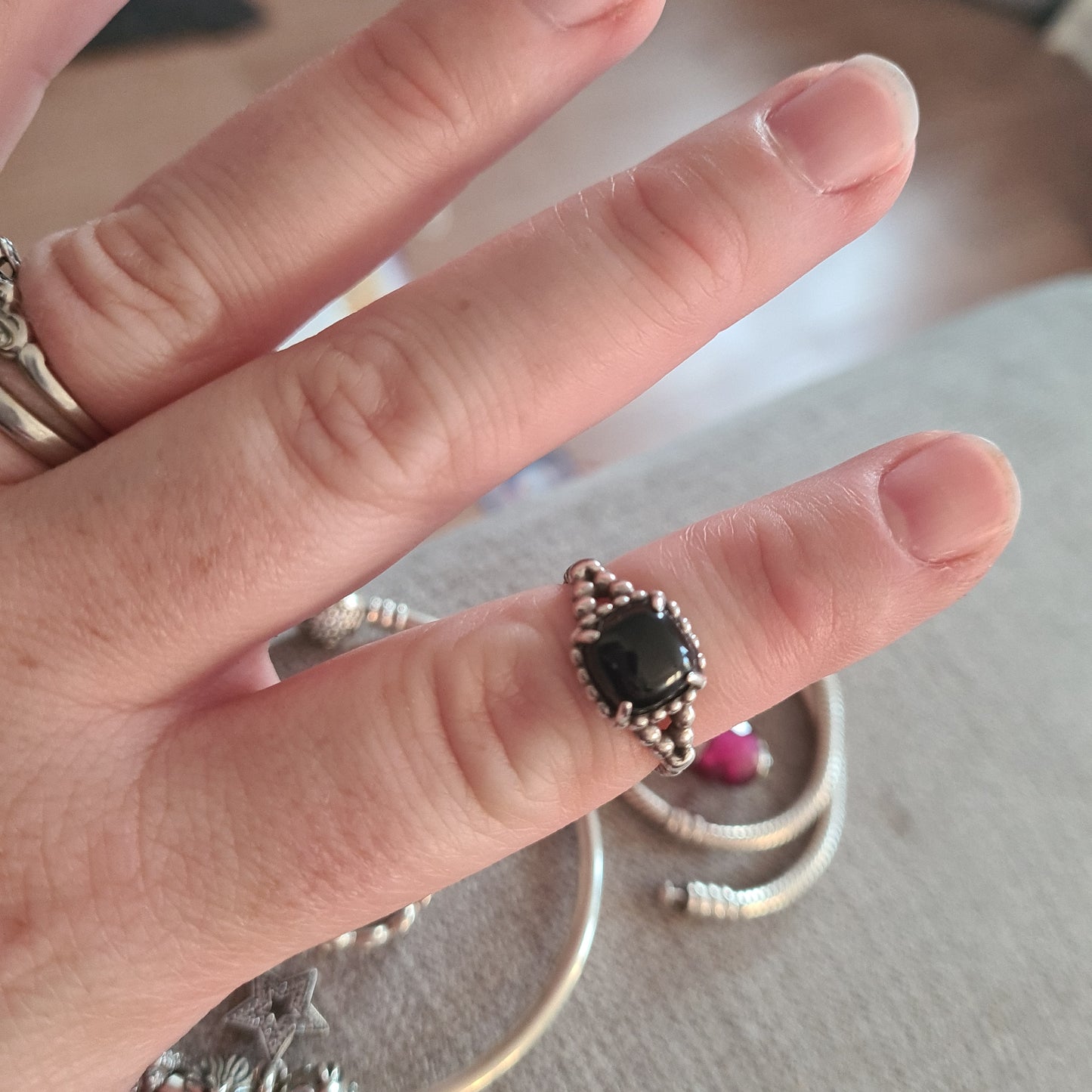 Genuine Pandora Black Stone Ring Gothic Statement Size 54