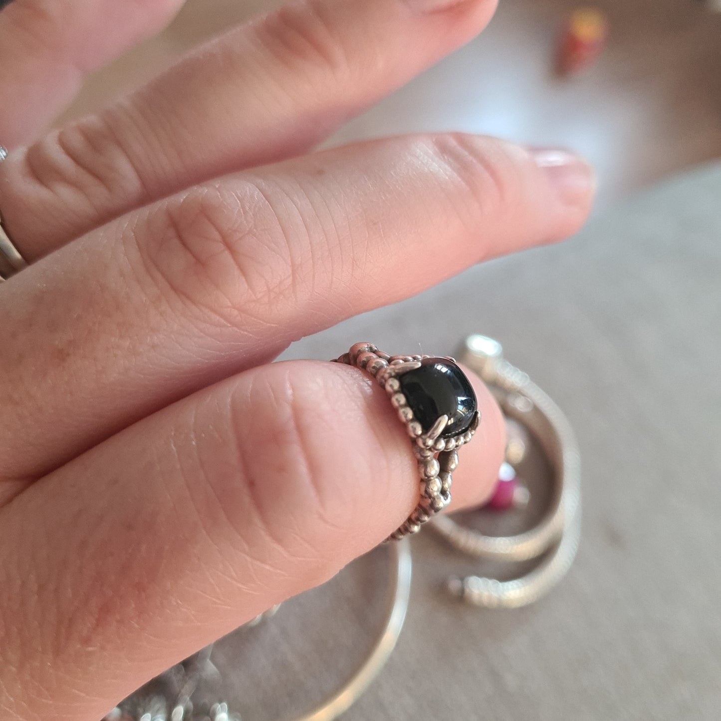 Genuine Pandora Black Stone Ring Gothic Statement Size 54
