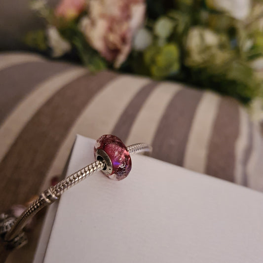 Genuine Pandora Small Wave Bumpy Pink Sparkle Murano Charm