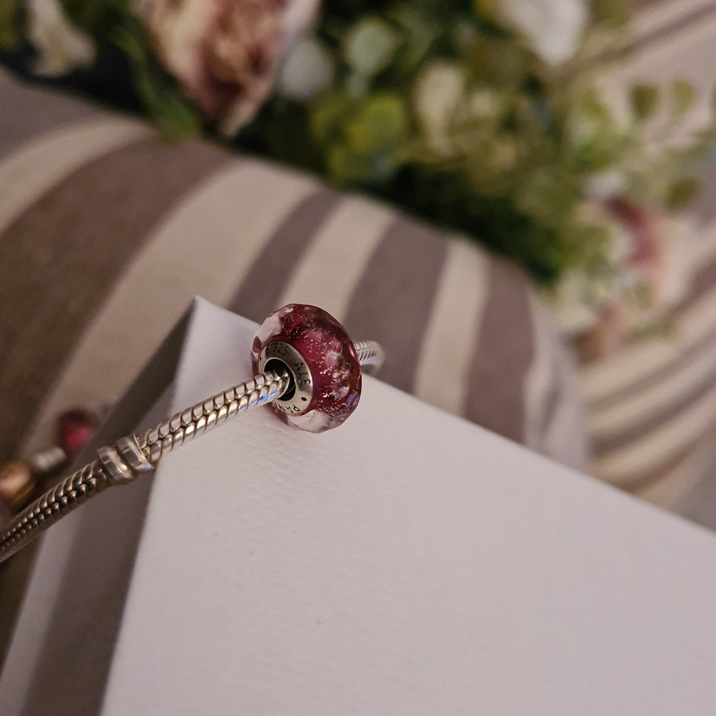 Genuine Pandora Small Wave Bumpy Pink Sparkle Murano Charm