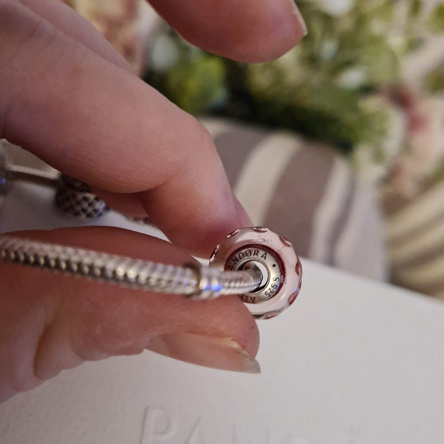 Genuine Pandora Small Wave Bumpy Pink Sparkle Murano Charm