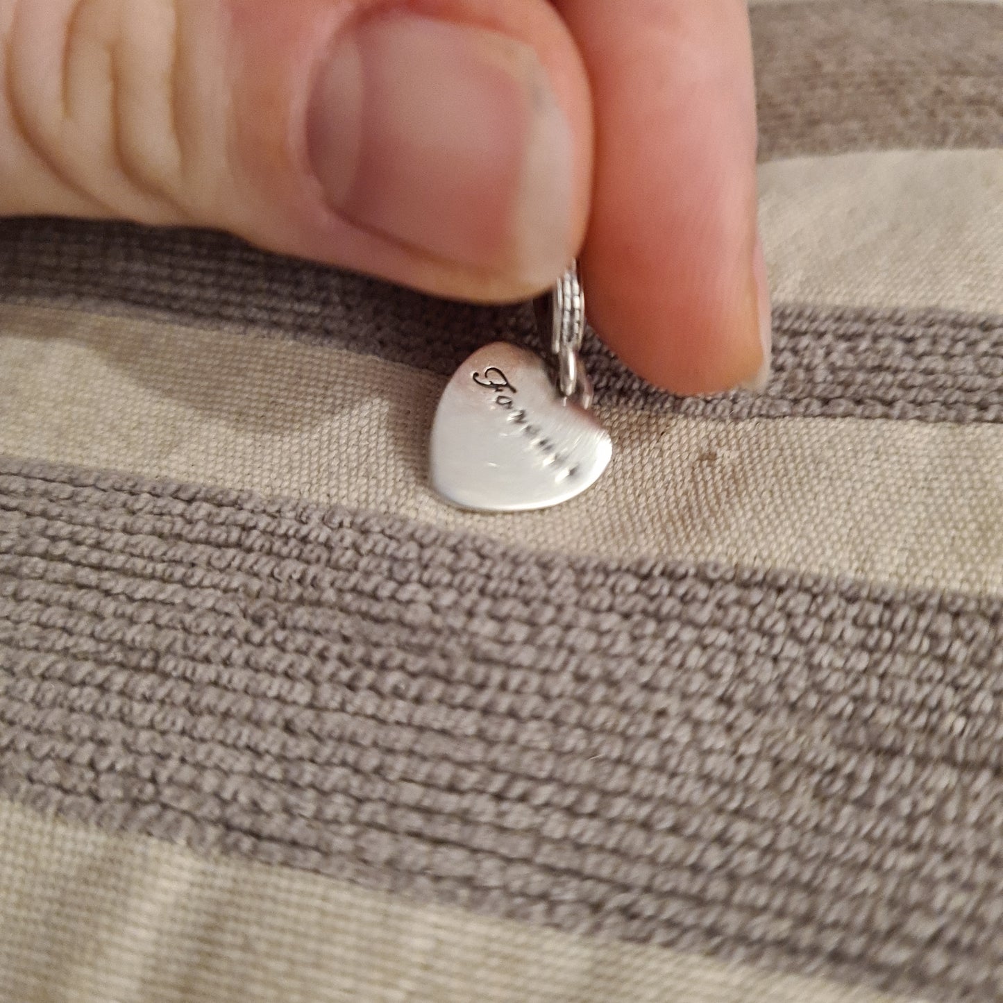 Genuine Pandora Two Tone Heart Dangle with Wording I Love You Forever