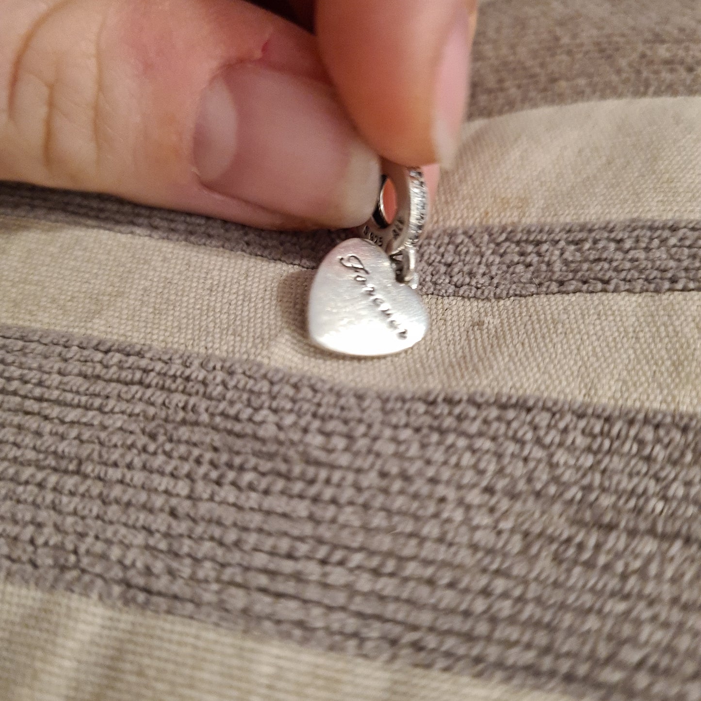 Genuine Pandora Two Tone Heart Dangle with Wording I Love You Forever