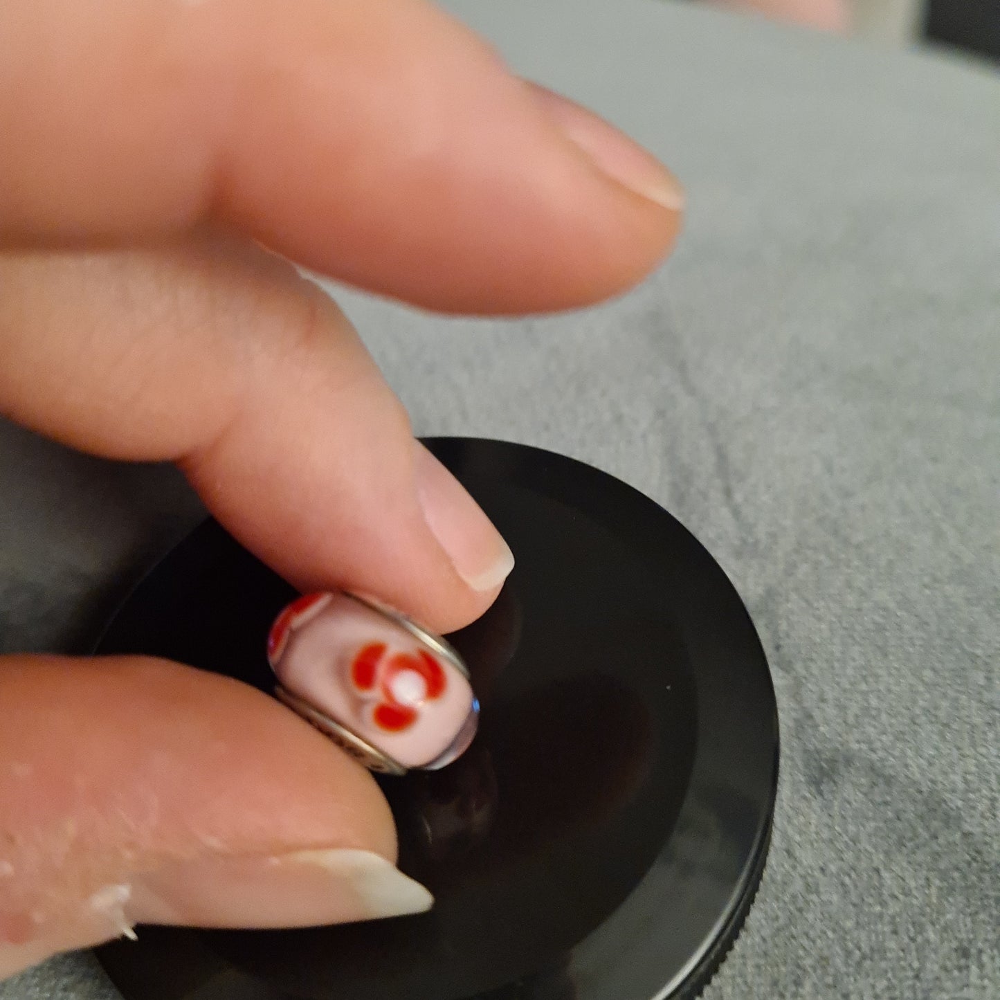 Genuine Pandora Pink Glass Murano Charm With Red Flowers