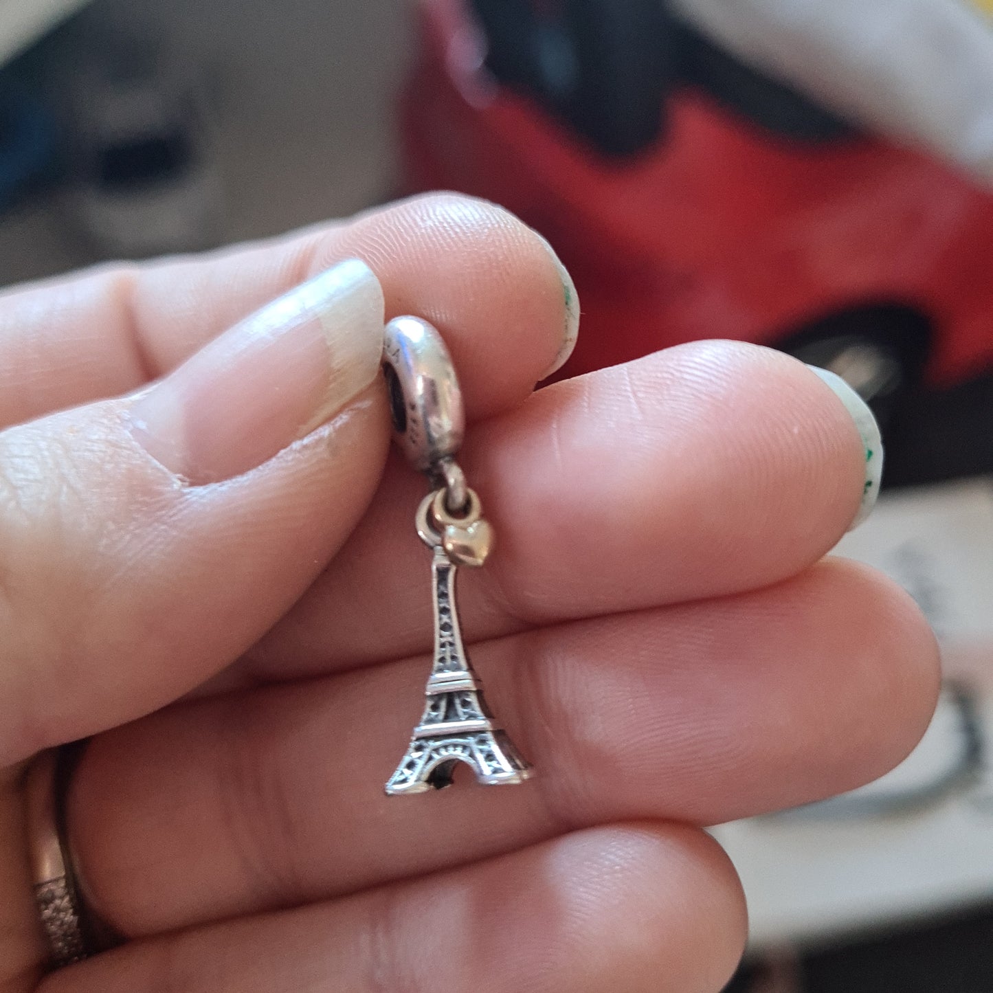 Genuine Pandora Two Tone Heart Eiffel Tower Paris Travel Charm RARE