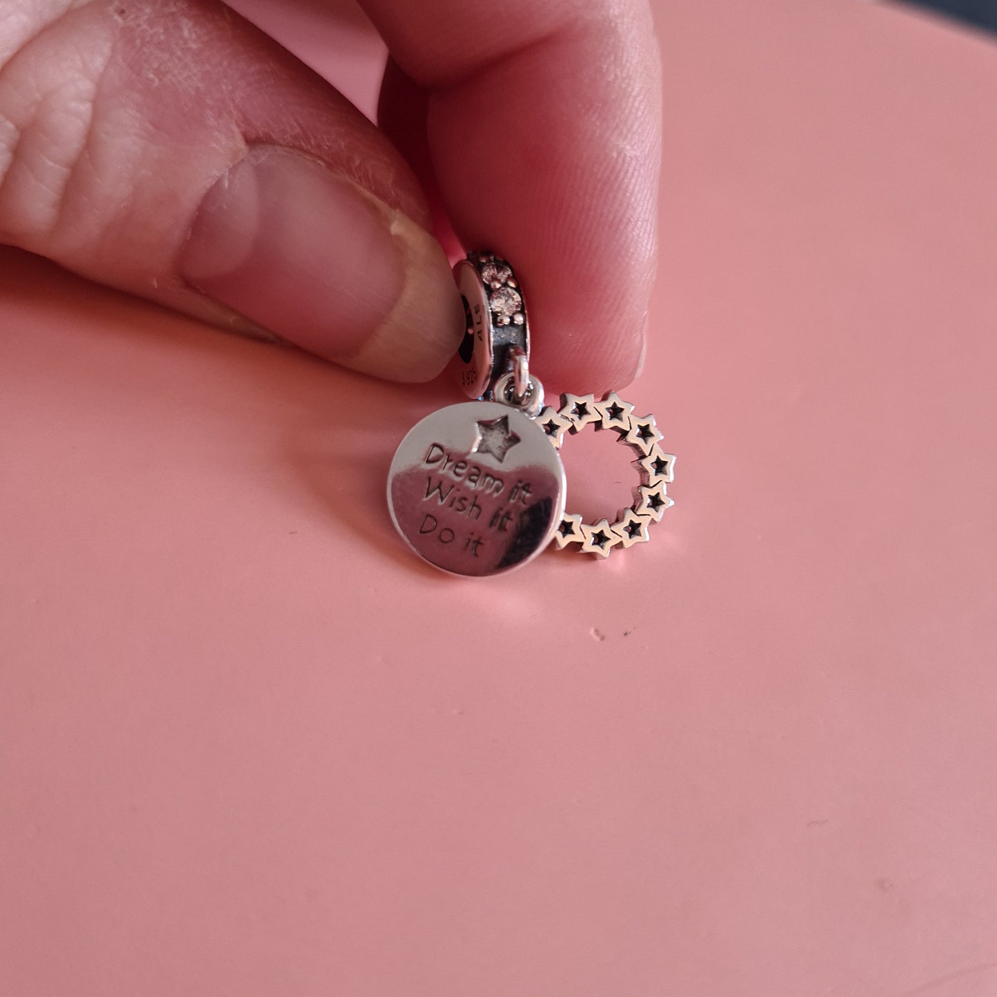 Genuine Pandora Pave Star and Night Sky Enamel Dangle Charm