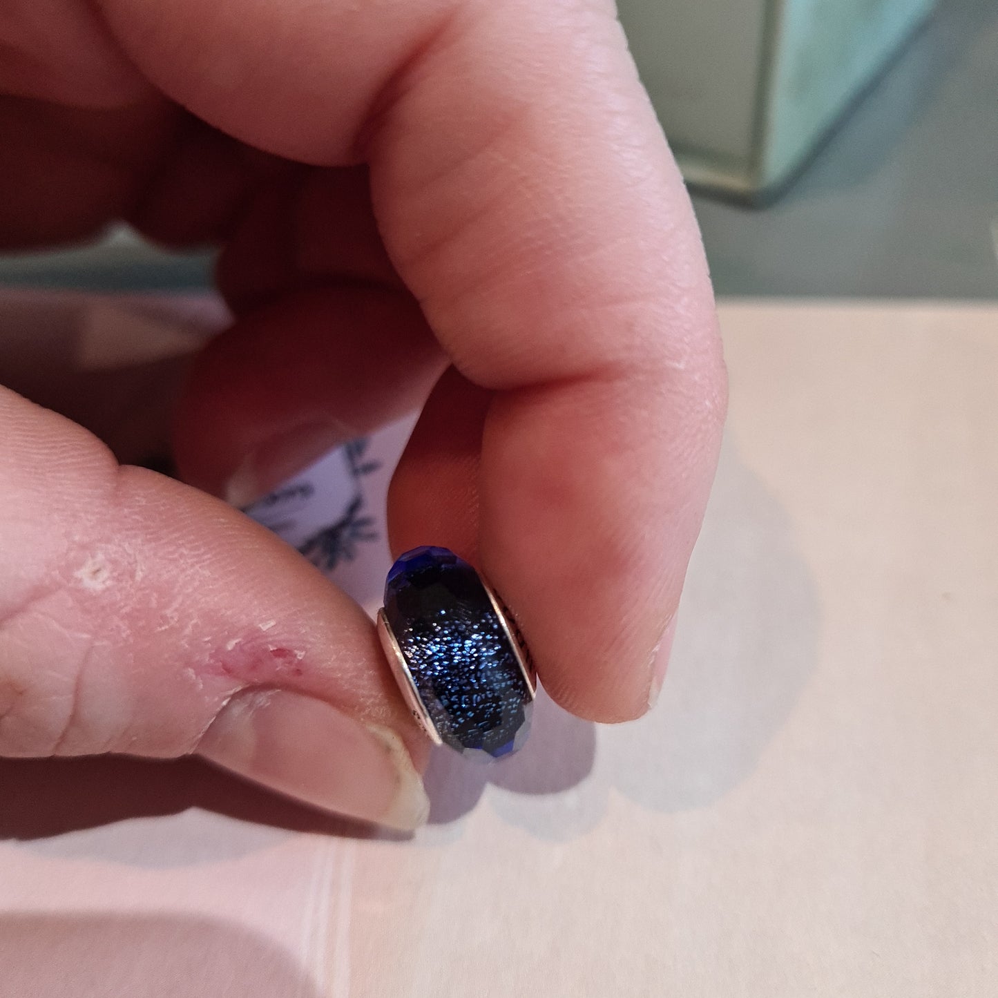 Genuine Pandora Blue Shimmer Faceted Murano Glass Charm