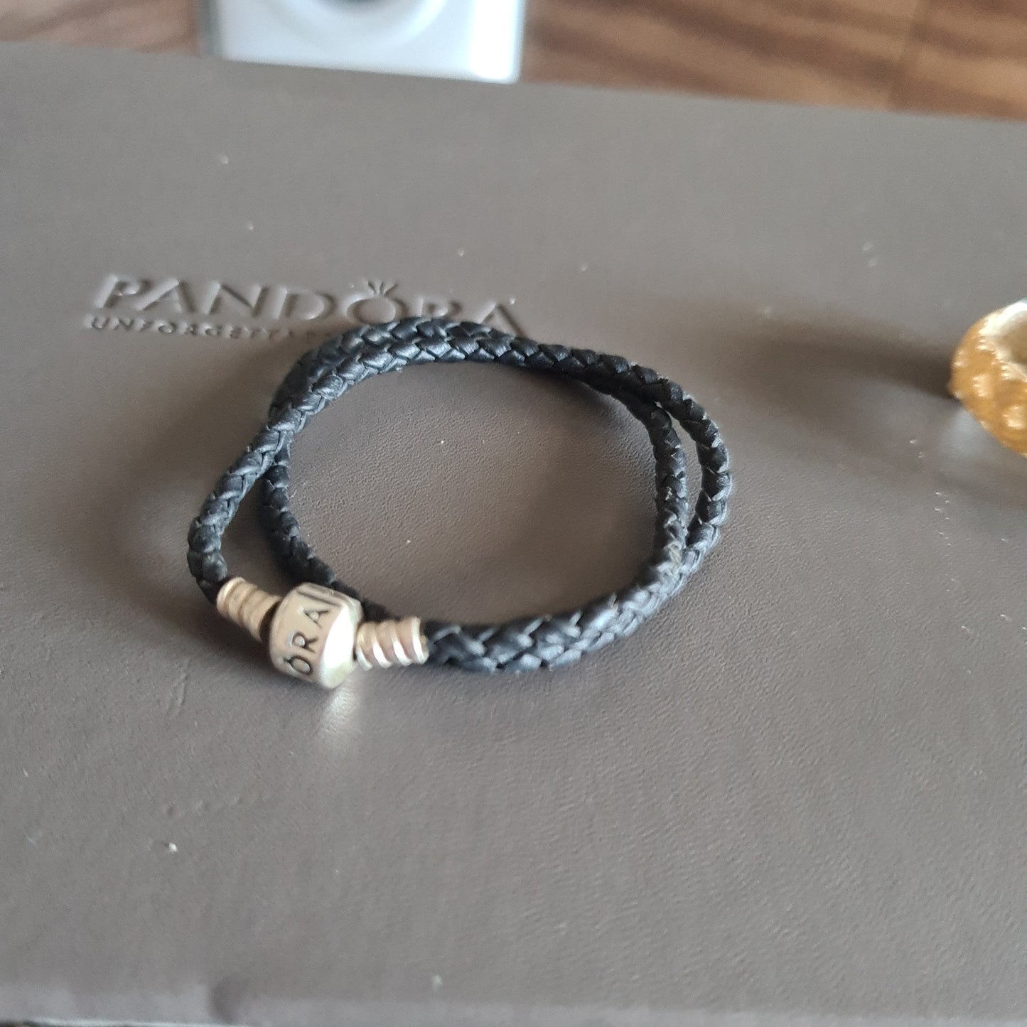 Genuine Pandora Dark Grey Double Wrap Leather Bracelet Medium