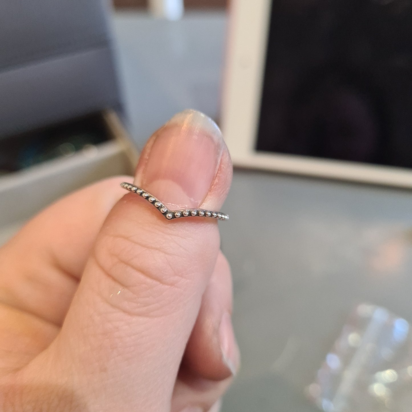 Genuine Pandora Beaded Wishbone Ring