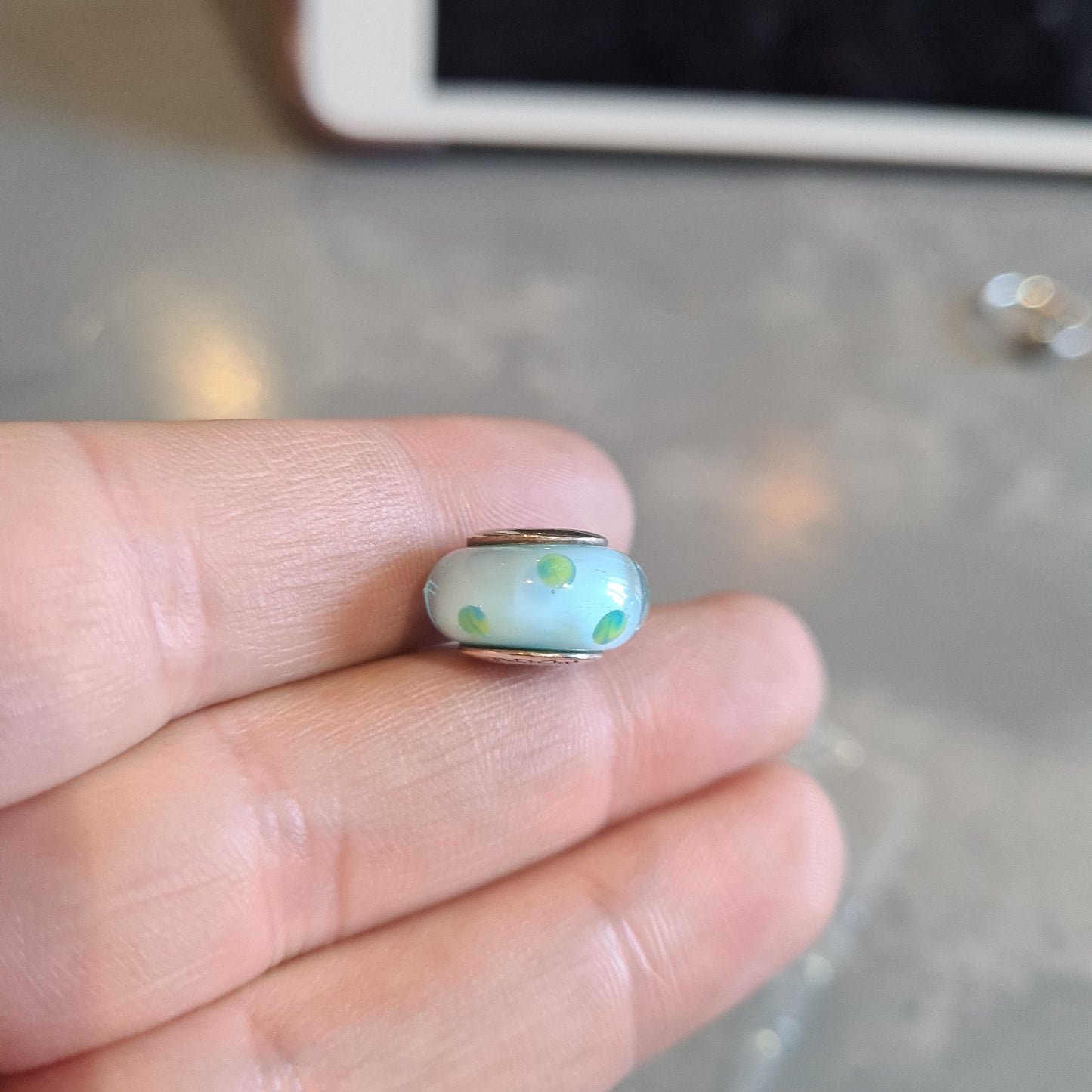 Genuine Pandora Murano Glass Charms Spotty Polka Dot Blue and Green