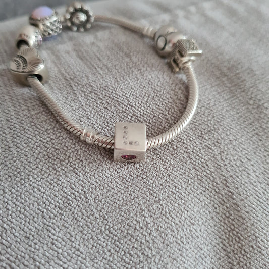 Genuine Pandora Love Cube With Pink Heart Stone