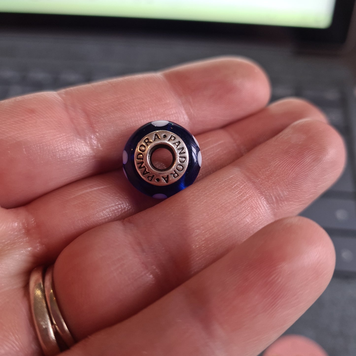 Genuine Pandora Blue/ White Flower Murano Charm