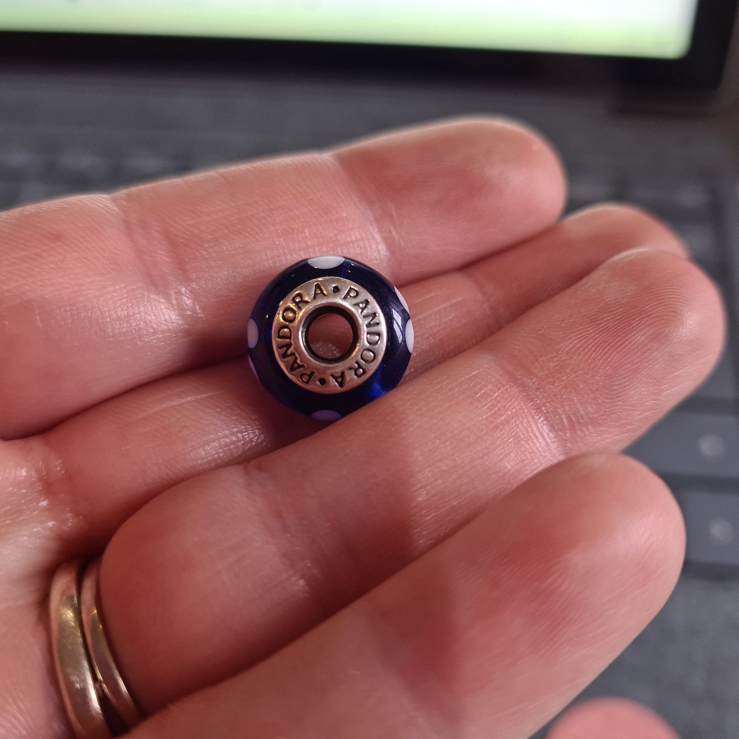 Genuine Pandora Blue/ White Flower Murano Charm