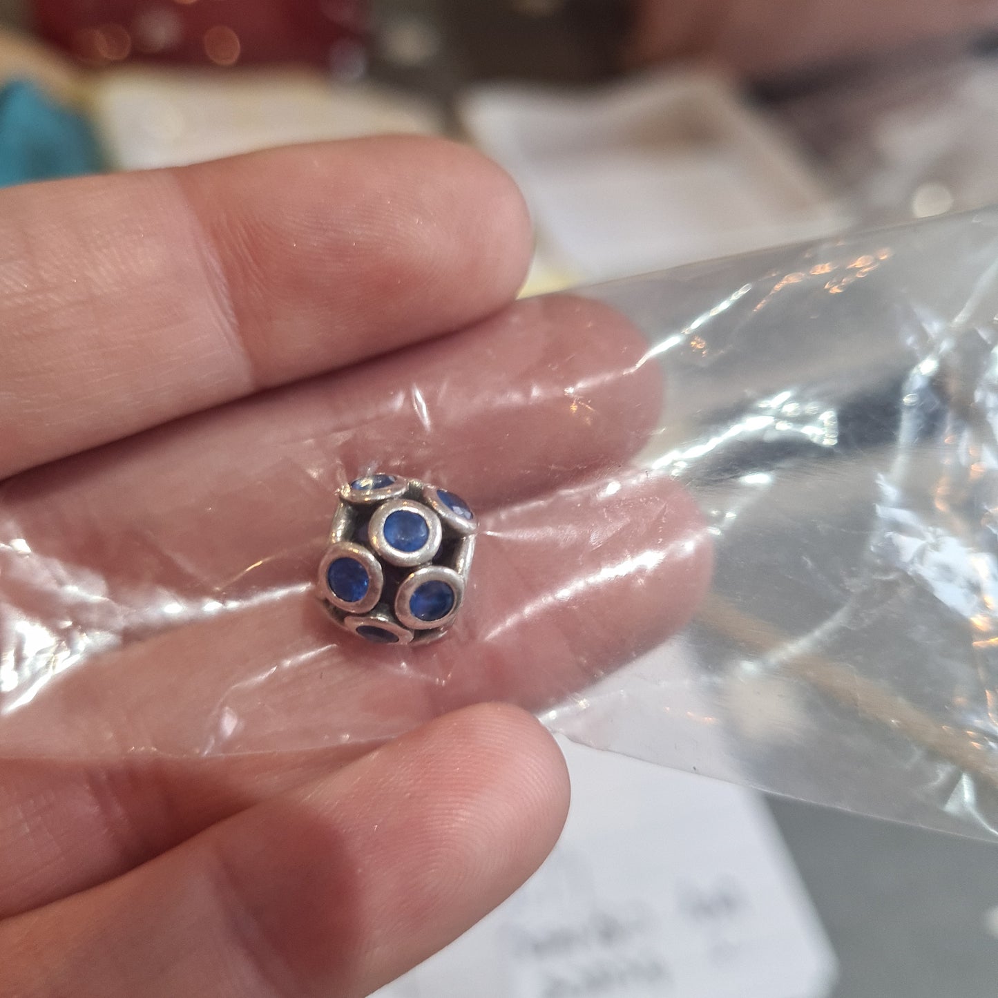 Genuine Pandora Blue Stone CZ Openwork Charm Pave
