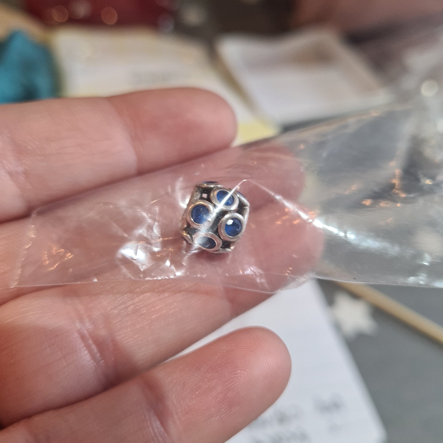 Genuine Pandora Blue Stone CZ Openwork Charm Pave