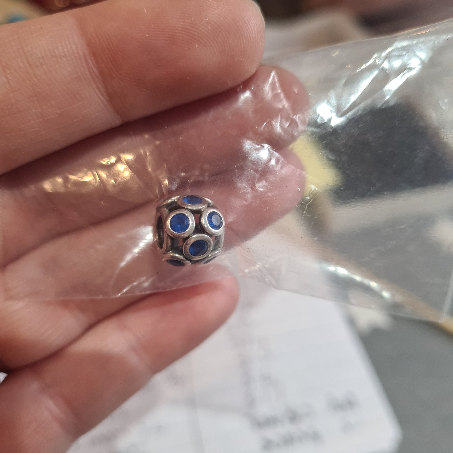 Genuine Pandora Blue Stone CZ Openwork Charm Pave