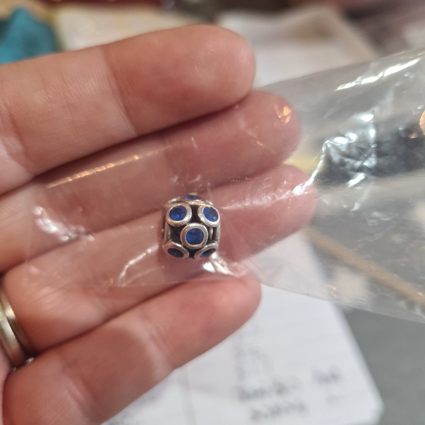 Genuine Pandora Blue Stone CZ Openwork Charm Pave