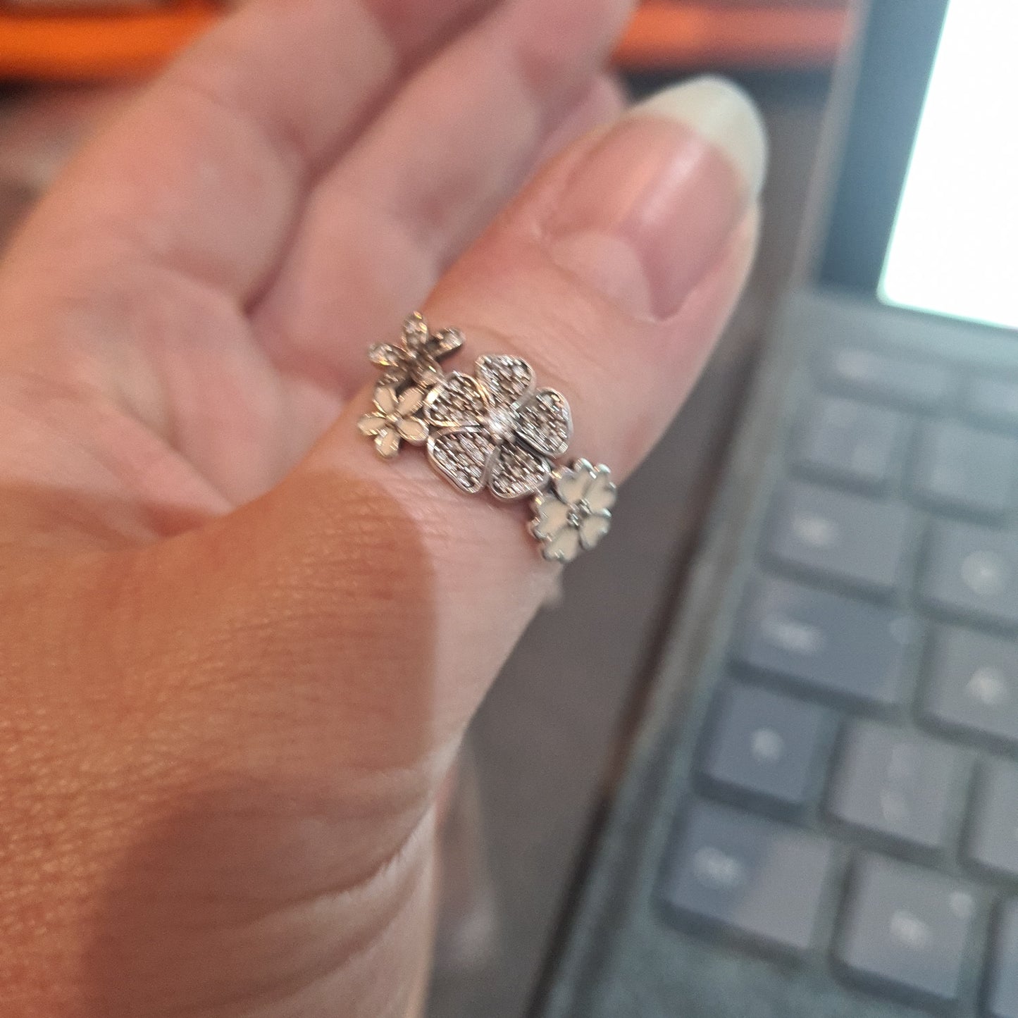 Genuine Pandora Daisy Pave Daisy Clear Stone Meadow White Flower Ring Size 50