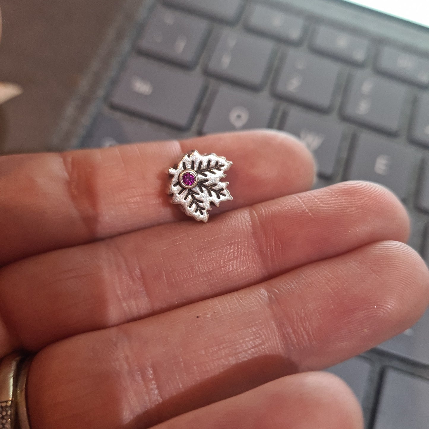 Genuine Pandora Canadian Maple Leaf With Red CZ Travel Charm Rare HTF