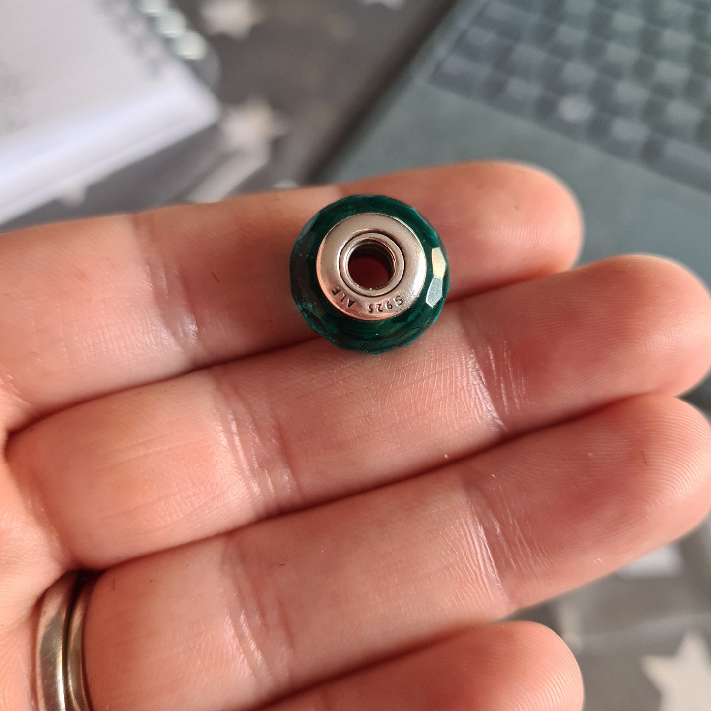 Genuine Pandora Faceted Murano Blue Green Teal Turquoise Glass Charm