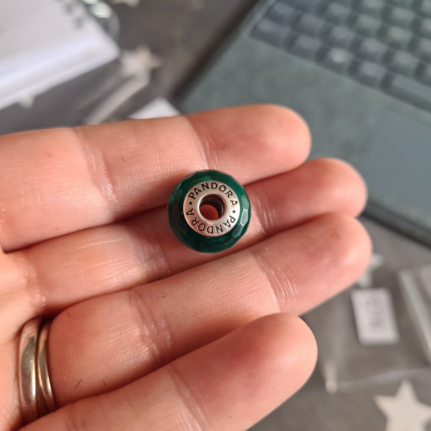 Genuine Pandora Faceted Murano Blue Green Teal Turquoise Glass Charm