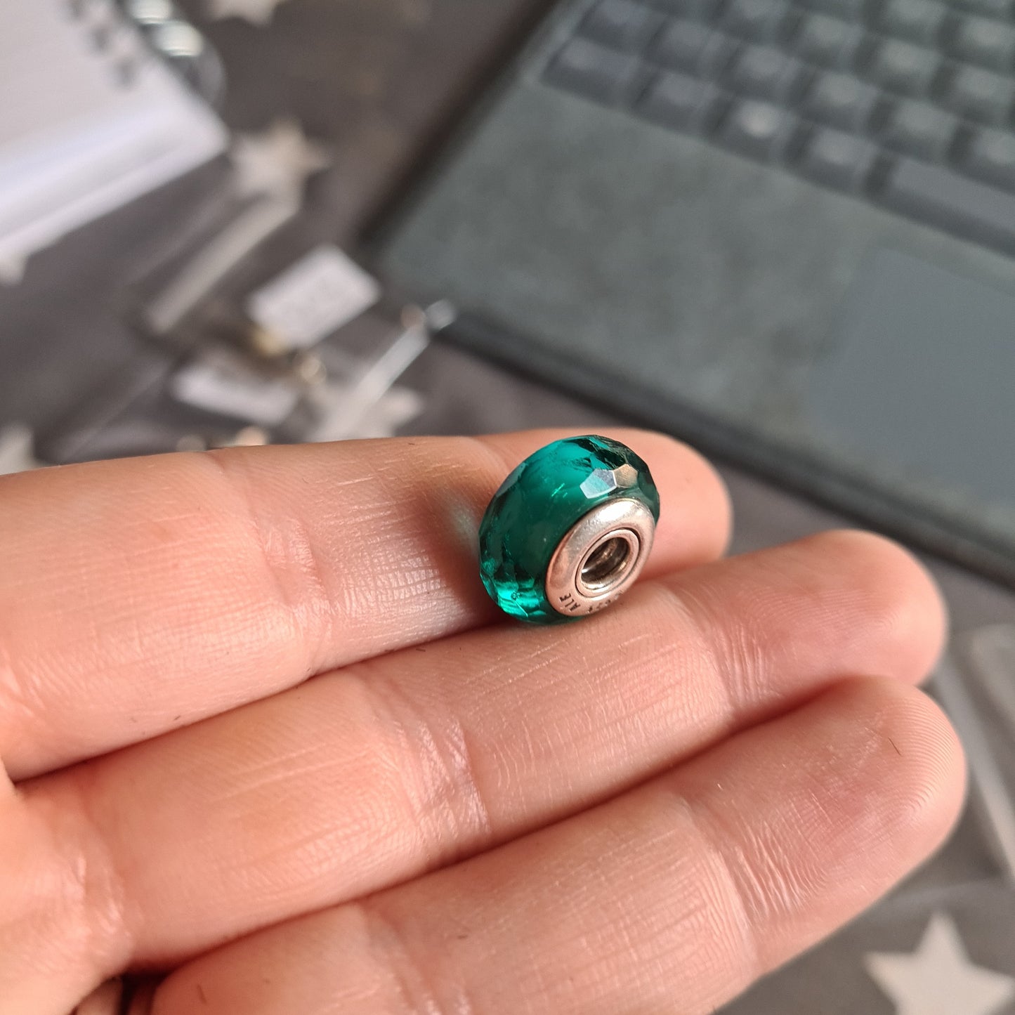 Genuine Pandora Faceted Murano Blue Green Teal Turquoise Glass Charm