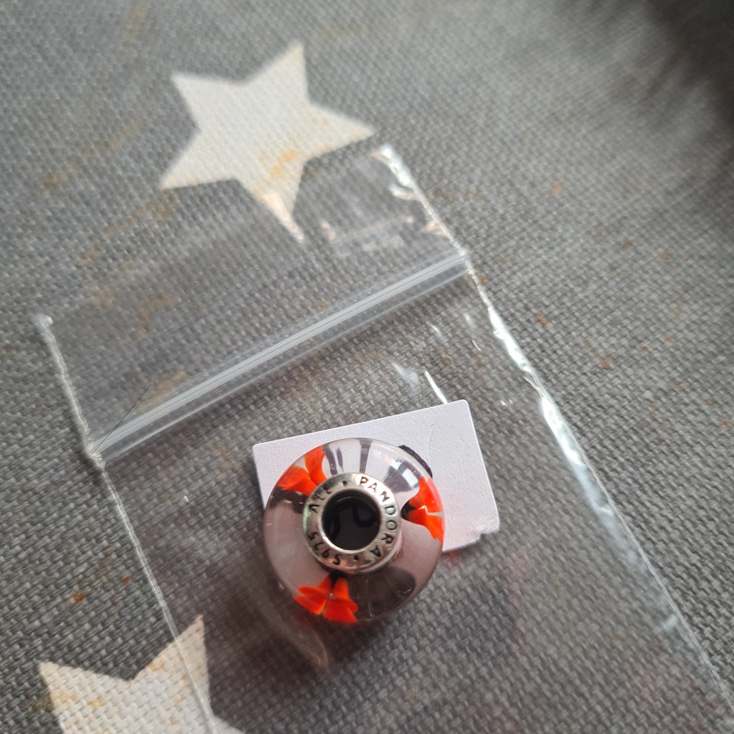 Genuine Pandora Poppy Enamel Red Flower Murano Glass Charm