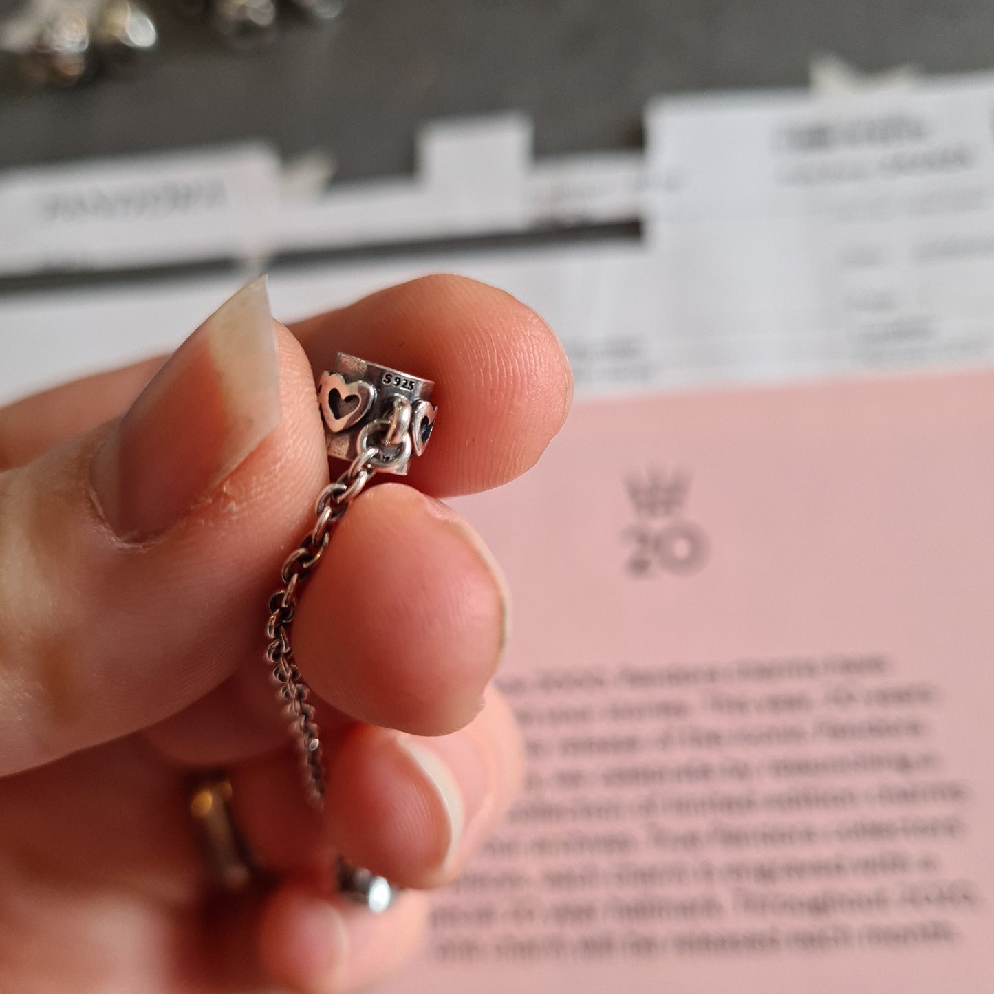 Genuine Pandora 20th Anniversary Heart Safety Chain With Certificate No.6 June