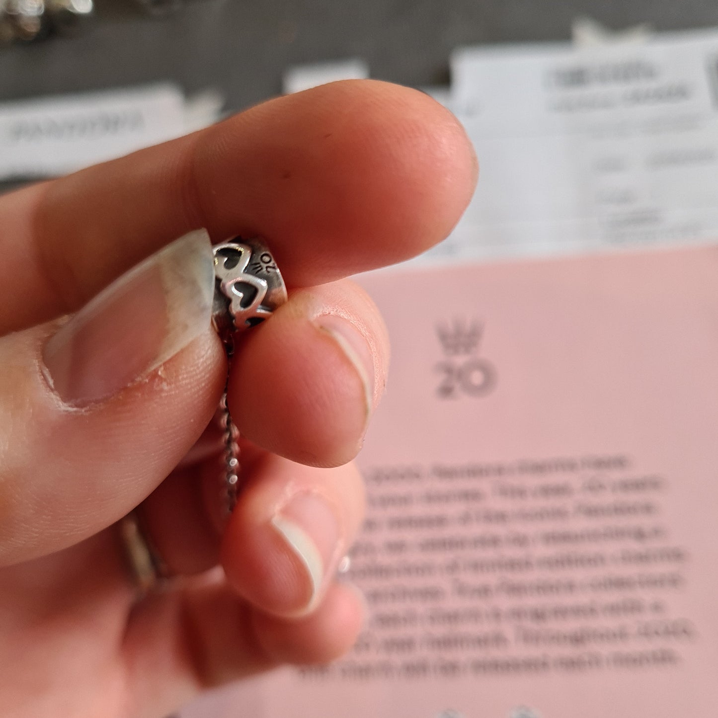 Genuine Pandora 20th Anniversary Heart Safety Chain With Certificate No.6 June