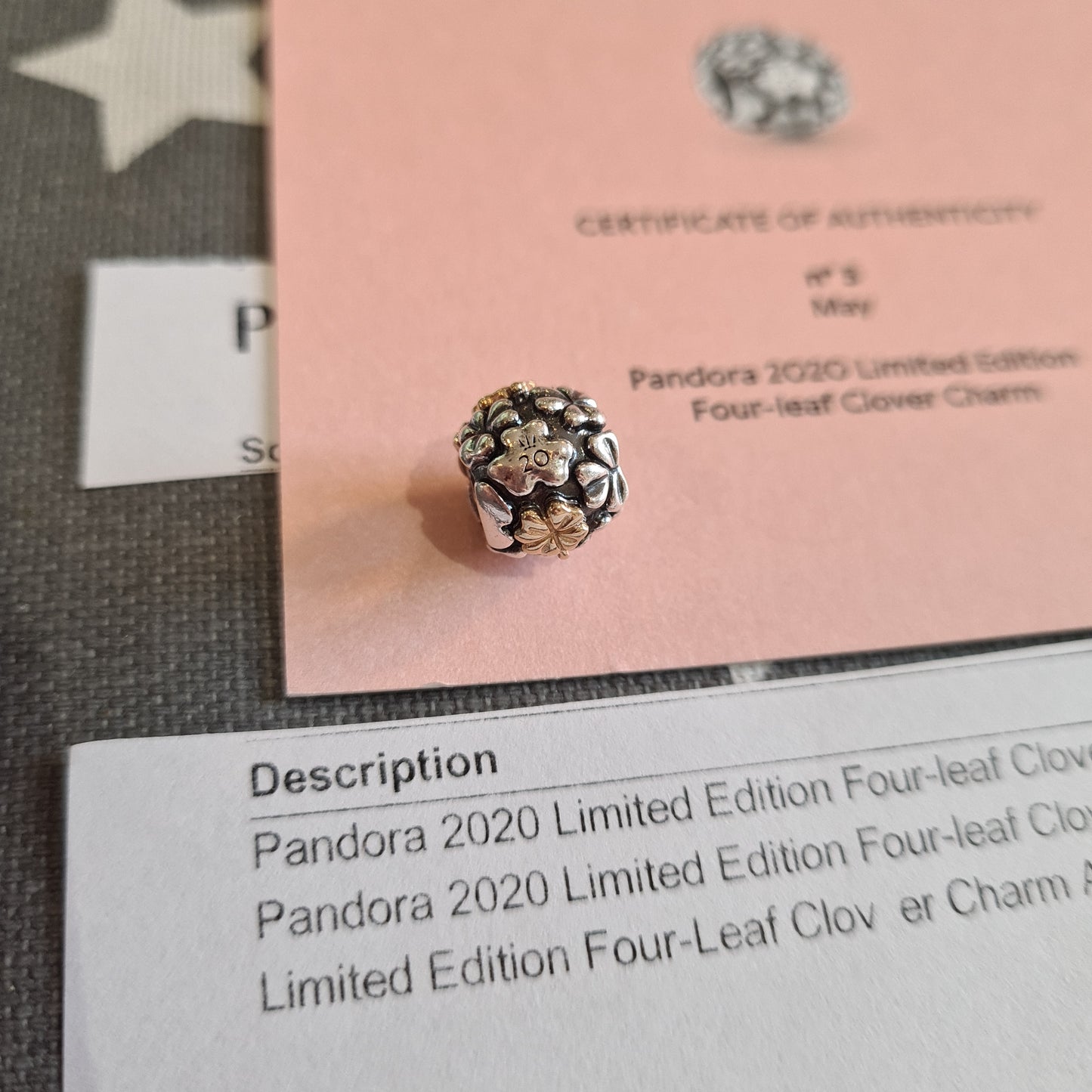 Genuine Pandora 20th Anniversary Two Tone Clover Ball With Certificate No.5 May