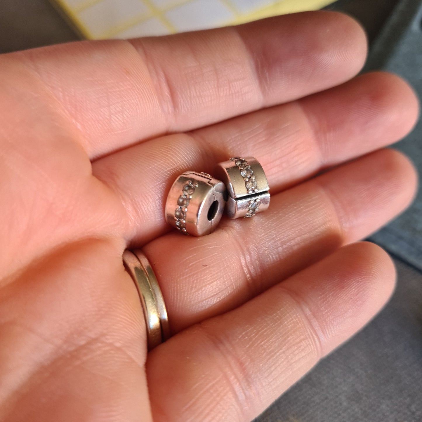 Genuine Pandora Silver Stone Clear Pave Clips Silver PAIR OF