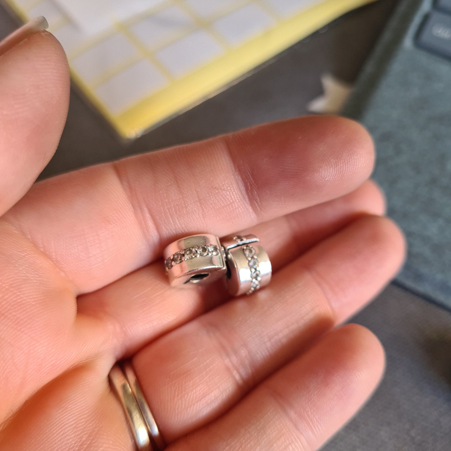 Genuine Pandora Silver Stone Clear Pave Clips Silver PAIR OF