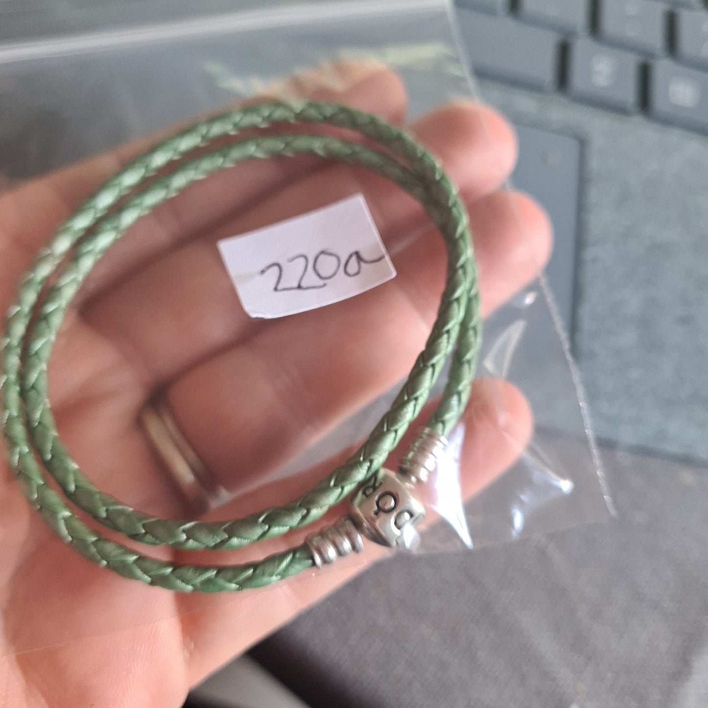 Genuine Pandora Double Wrap Leather in Light Green with Shimmer