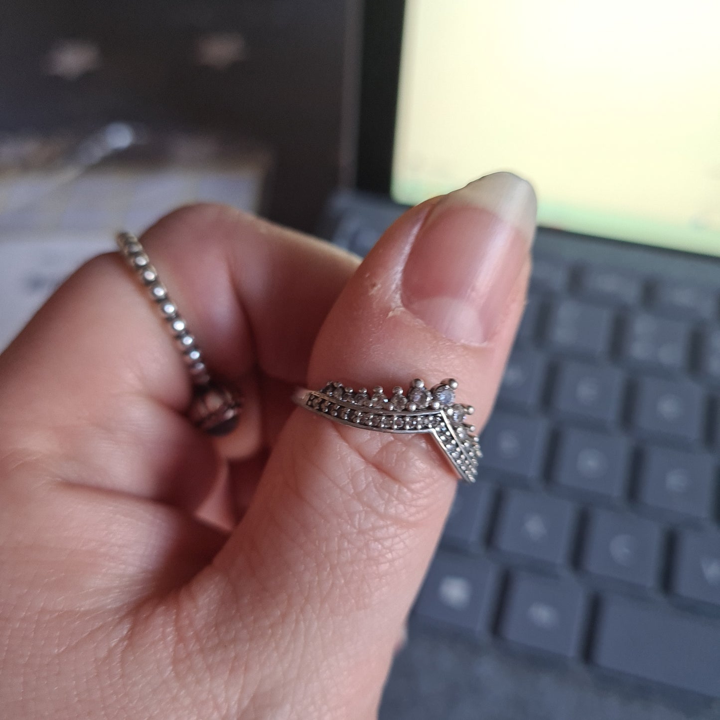 Genuine Pandora Pave Sparkling Tiara Wishbone Ring