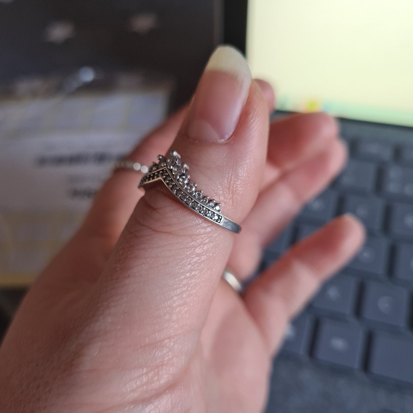 Genuine Pandora Pave Sparkling Tiara Wishbone Ring