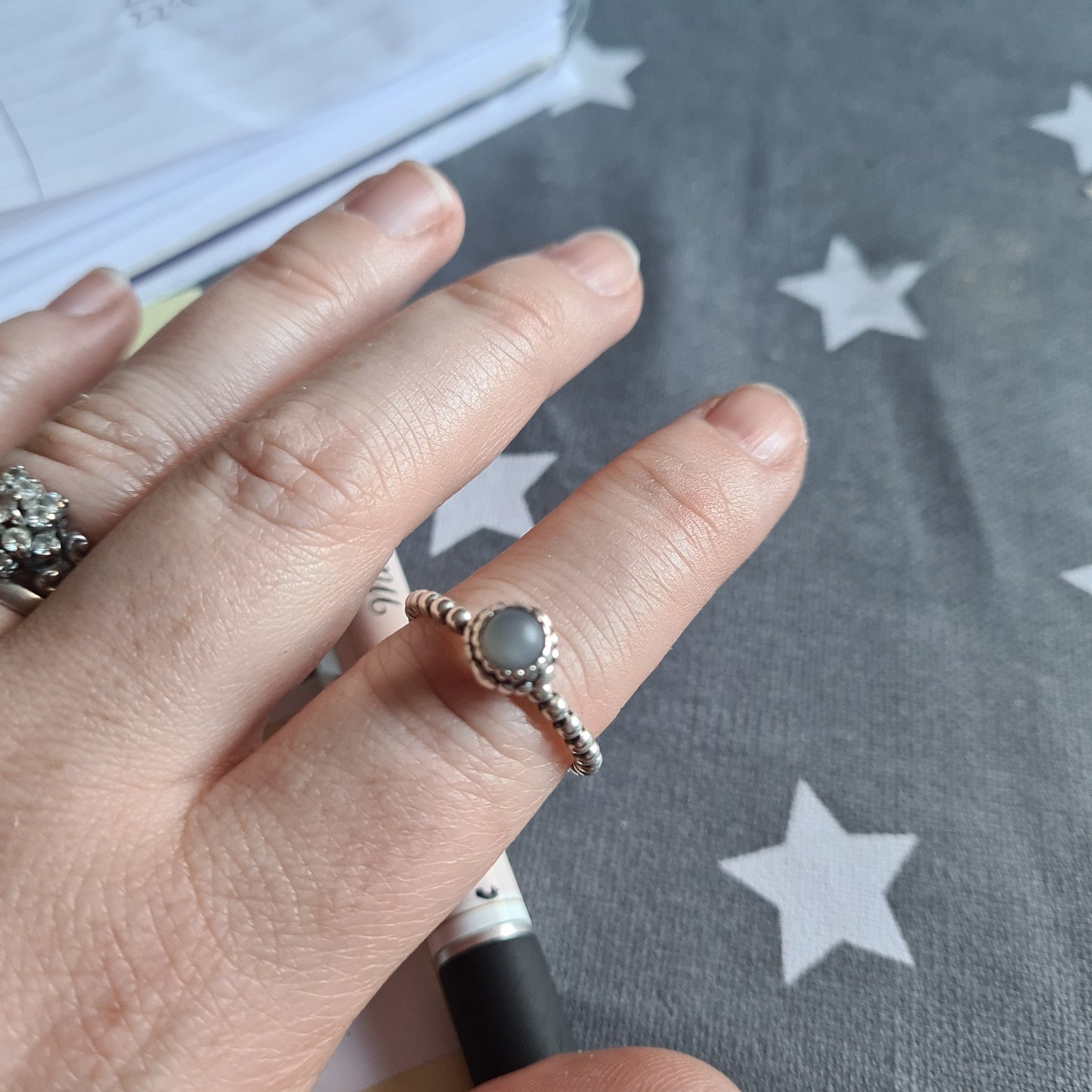 Genuine Pandora Birthstone Ring Size..Light/ Dark Grey