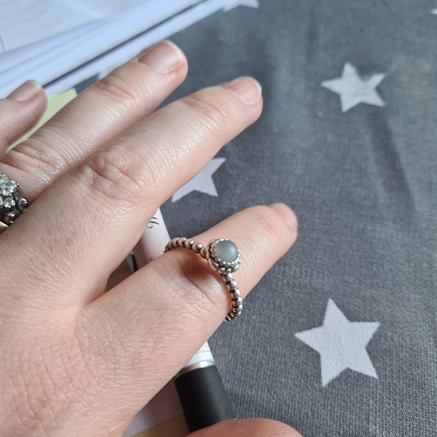 Genuine Pandora Birthstone Ring Size..Light/ Dark Grey