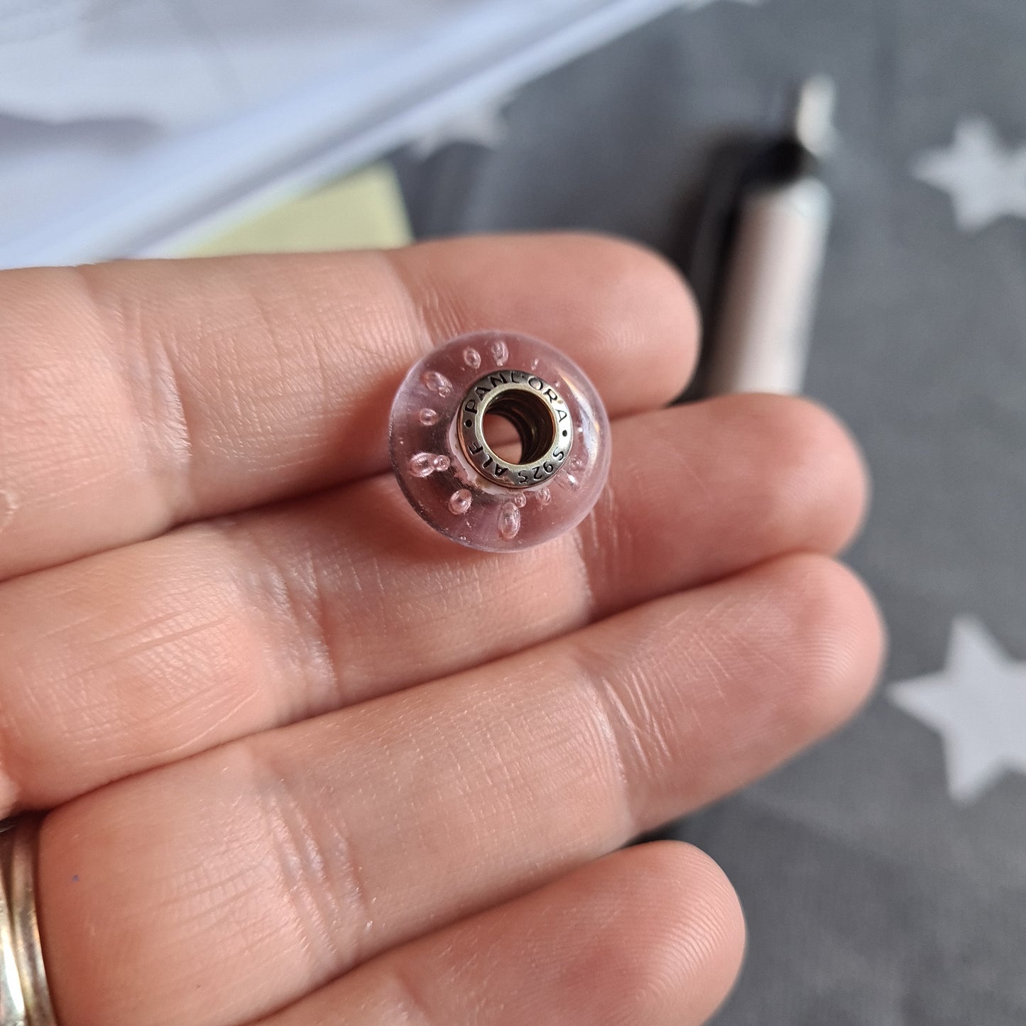 Genuine Pandora Pink Fizzle Sparkle Murano With Bubbles and Gold Fleck