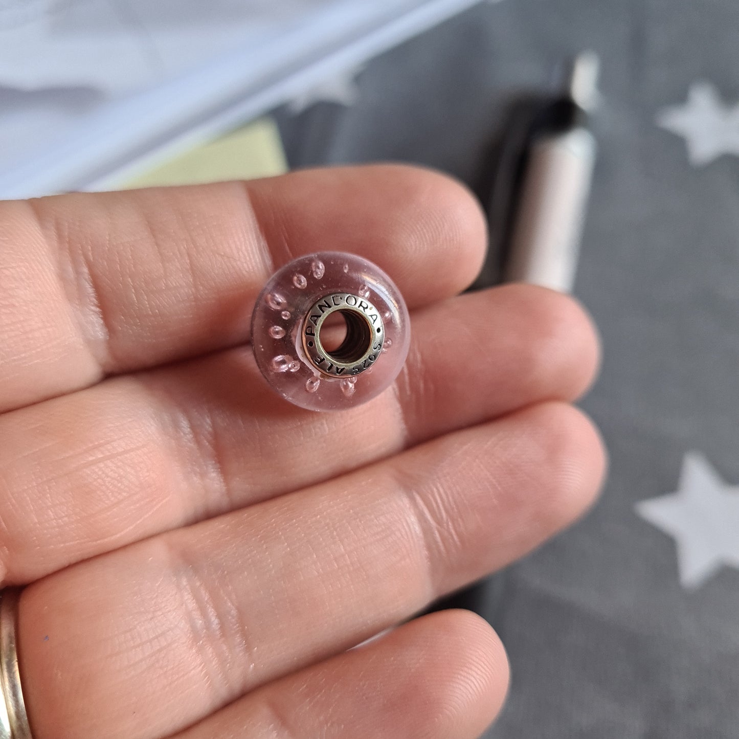Genuine Pandora Pink Fizzle Sparkle Murano With Bubbles and Gold Fleck