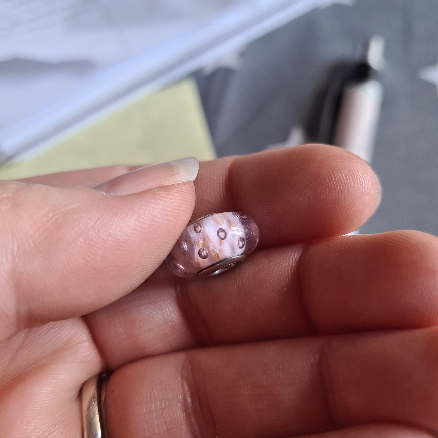 Genuine Pandora Pink Fizzle Sparkle Murano With Bubbles and Gold Fleck