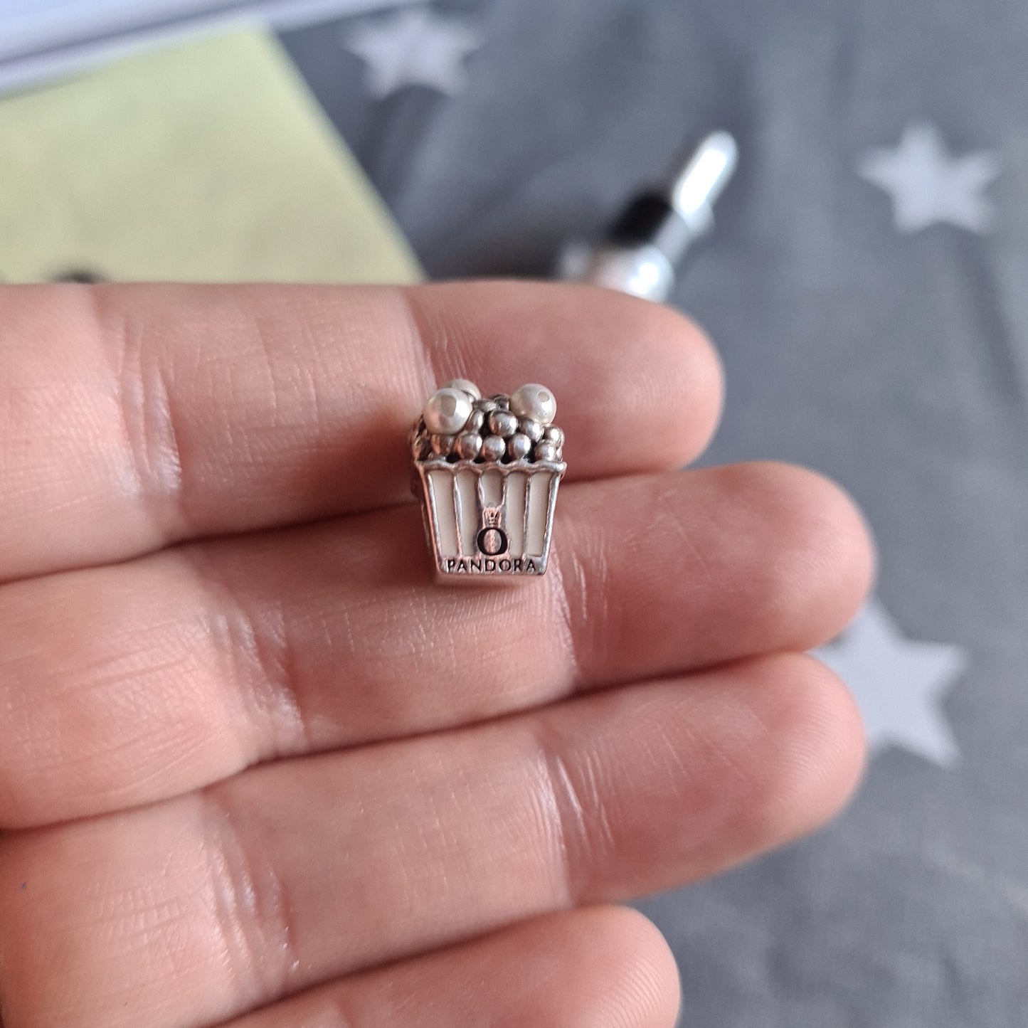 Genuine Pandora Enamel and Pearl Popcorn Bucket Charm Pink defect