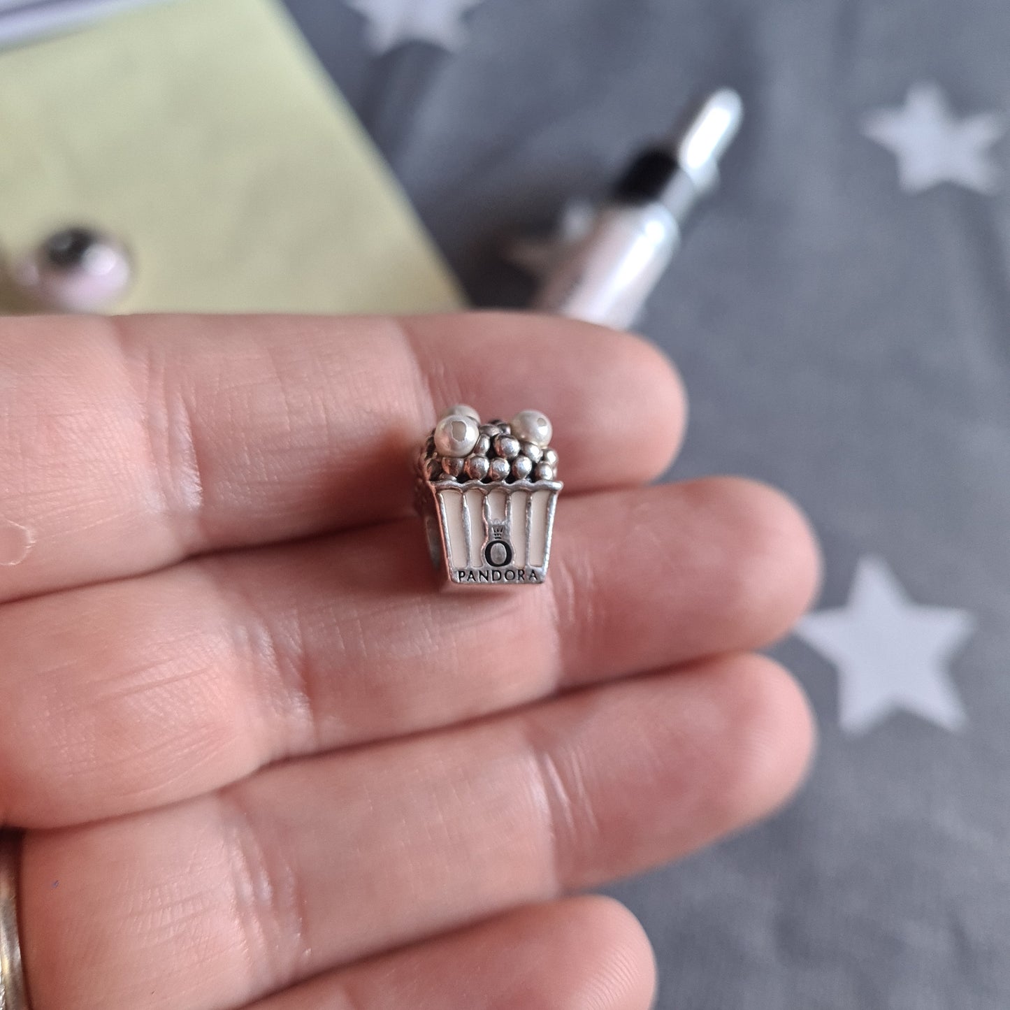 Genuine Pandora Enamel and Pearl Popcorn Bucket Charm Pink defect