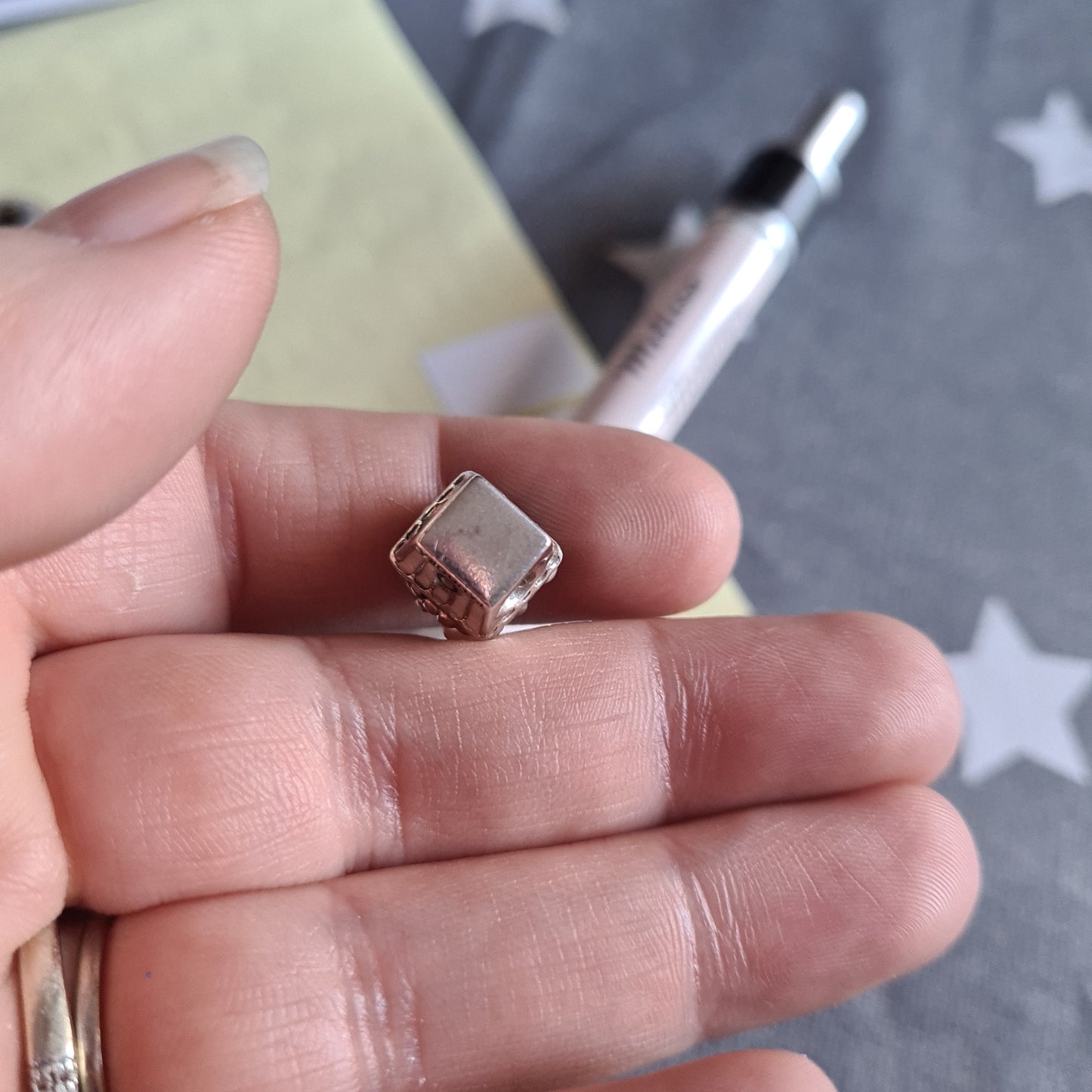 Genuine Pandora Enamel and Pearl Popcorn Bucket Charm Pink defect