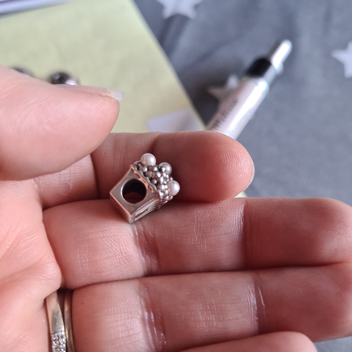 Genuine Pandora Enamel and Pearl Popcorn Bucket Charm Pink defect