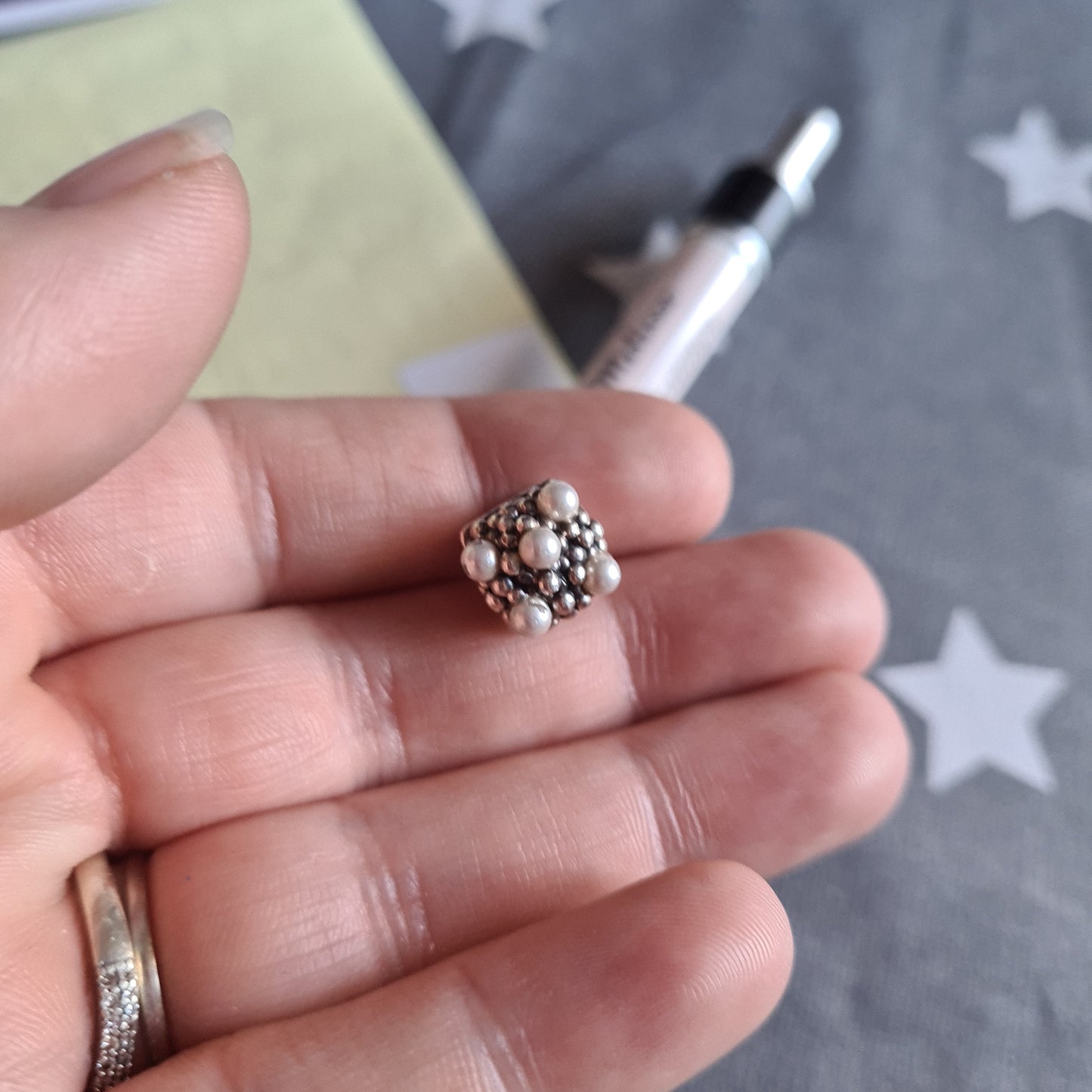 Genuine Pandora Enamel and Pearl Popcorn Bucket Charm Pink defect
