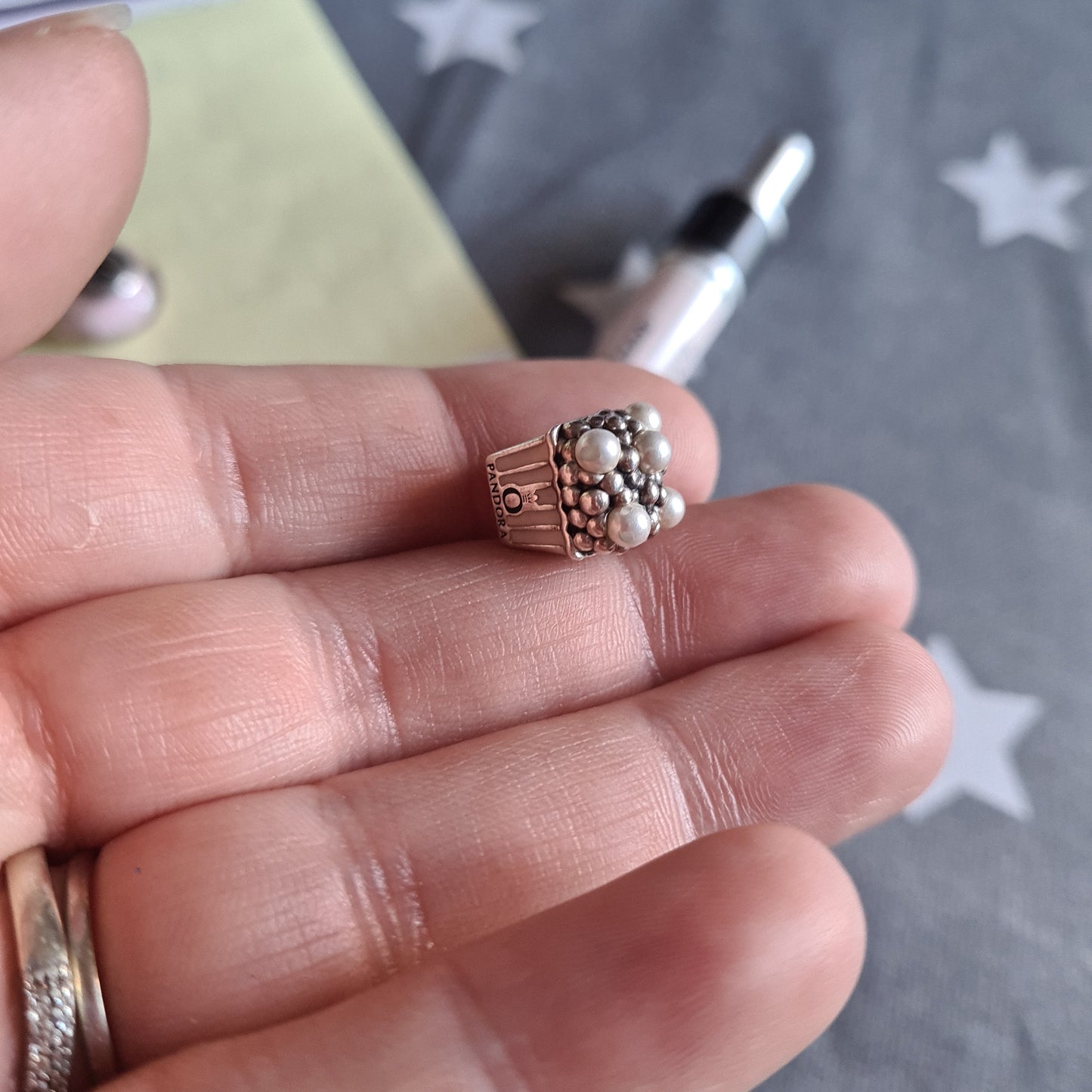 Genuine Pandora Enamel and Pearl Popcorn Bucket Charm Pink defect